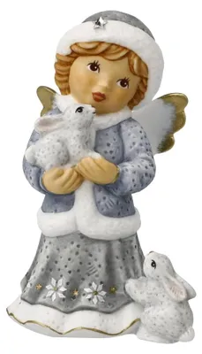 Engelfigur Winterwandeling, Biscuitporzellan, 8x6x10,5 cm