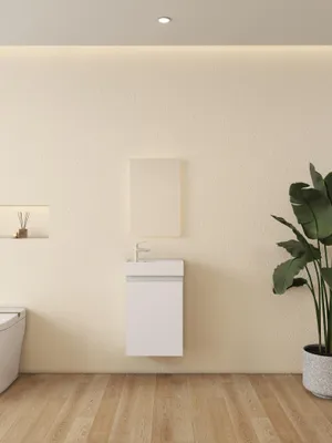 Immagine prodotto di Mobili da bagno - Bianco - Compatti e moderni, altezza 65 cm con lavabo in Vetroceramica