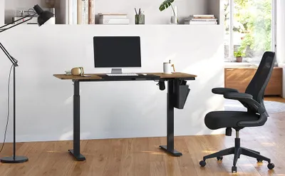 Produktbild von Höhenverstellbarer Schreibtisch - Elektrisch - 60×140 cm Tischplatte - Höhe 72–120 cm - Stufenlos verstellbar - Geteilte Tischplatte - Schwarz