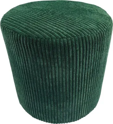 Zdjęcie produktu dla Pufa POSO sztruksowa 40x40 cm tapicerowana okrągła miekkie siedzisko do salonu podnóżek ciemno zielona