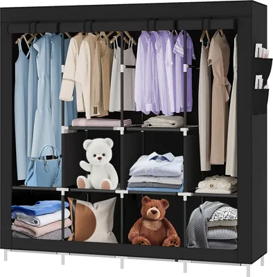 Produktbild von Kleiderschrank Faltschrank Stoffschrank faltbare Garderobe mit Kleiderstange 167*45*170cm schwarz