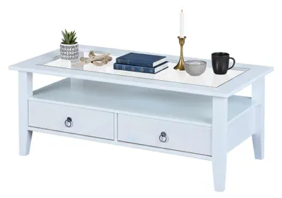 Produktbild von Inter Link Couchtisch Provence 2 Schubladen Glas Kiefer massiv weiss lackiert