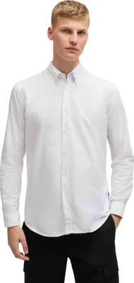 Produktbild von Herren Langarmshirt Weiss – Regular Fit mit Stilvollem Button-Down-Kragen