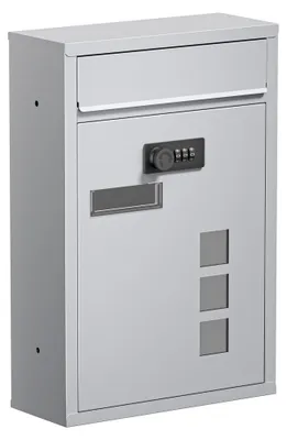 Produktbild von Wiltec Briefkasten silberfarben 215x320x90mm Briefkasten mit Zahlenschloss, Namensschild und Sichtfenster Postkasten aus pulverbeschichtetem Stahl