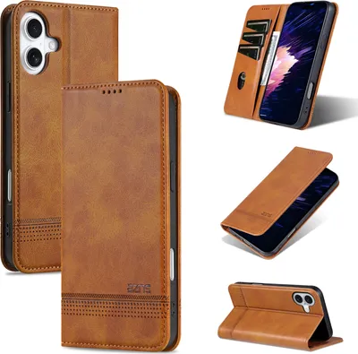 Obrázek produktu pro Kožené pouzdro pro iPhone 16, skládací peněženkové pouzdro s magnetickým uzávěrem a stojánkem Žluť
