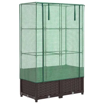 Produktbild von Hochbeet mit Gewächshaus-Aufsatz Rattan-Optik 80x40x138 cm