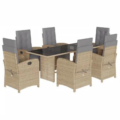 Produktbild von 7-tlg. Garten-Essgruppe mit Kissen Beige Poly Rattan