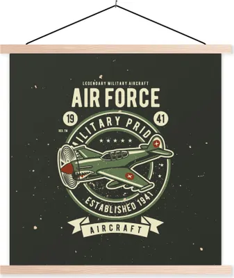 Produktbild von MuchoWow® Textilposter Mancave - Flugzeug - Armee - Altmodisch 60x60 cm mit holzfarbenen Rahmen - Wanddekoration