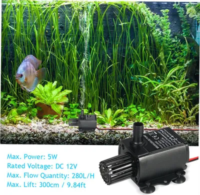 Produktbild von Decdeal DC12V 5W Ultra-leise Mini bürstenlose Wasserpumpe Wasserdicht Tauchbrunnen Aquarium Umwälzung 280L/H Lift 300cm