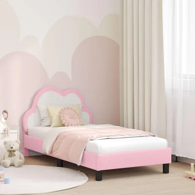 Image de Lit bébé exclusif - Structure de lit avec tête de lit rose, dimensions 80 x 160 cm, en polyuréthane