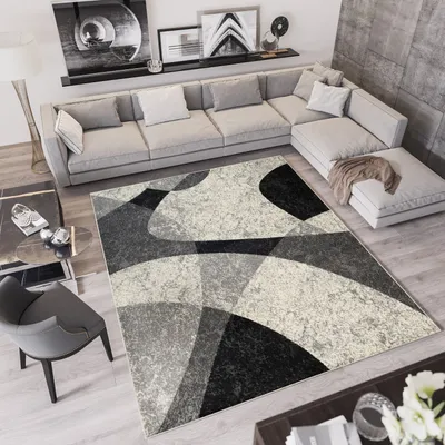 Produktbild von Teppich Wohnzimmer Schlafzimmer Kurzflor Modern Design Schwarz Grau Meliert 160 x 220 cm