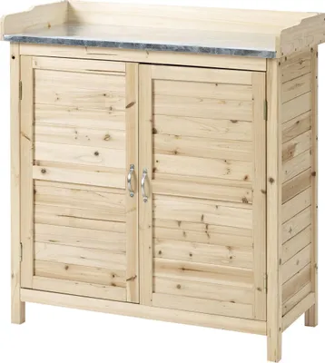 Image de Armoire de jardin, table de rempotage avec meuble bas, bois, armoire à outils avec 2 étagères, abri de jardin, abri de jardin, naturel