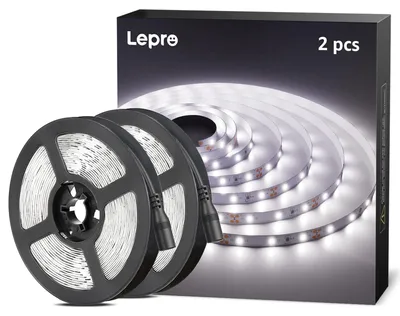Produktbild von Lepro LED Strip Kaltweiß, 10M(5M*2) LED Streifen 12V Selbstklebend, Band jeder mit 300 Stück 2835 LEDs 2300 Lumen, 6000K Dimmbar Leiste, Kaltweiss DIY Lichtband für Innen Heim Deko, kein Netzteil