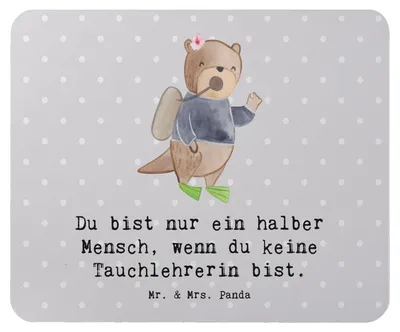 Produktbild von Mr. & Mrs. Panda Mousepad Tauchlehrerin Herz - Grau Pastell - Geschenk, Mauspad, pc, computer, gummi, Mouse Pad