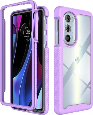 Produktbild von Motorola Edge 30 Pro Hülle, Hybrid Transparente Rückseite Robust TPU Bumper Rutschfest Stoßfest Ganzkörper Schutzhülle für Motorola Edge 30 Pro Lila