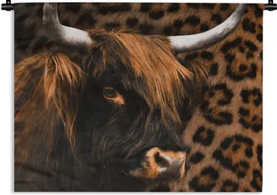 Produktbild von MuchoWow® Wandteppich Wandbehang Schottisches Hochlandrind - Schwarz - Pantherdruck 90x67.5 cm Tapisserie Dekoration Wandtuch - Fototeppich - Wand-Skulpturen