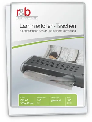 Produktbild von Laminierfolien A3 (303 x 426 mm), 2 x 100 mic, glänzend, Beutelware (100 Stück)