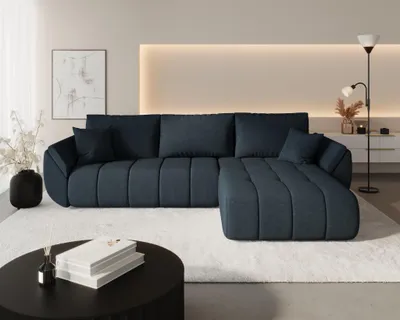 Produktbild von Ecksofa Schlafsofa MISATO Stoff Wind Dunkelblau Ottomane Rechts