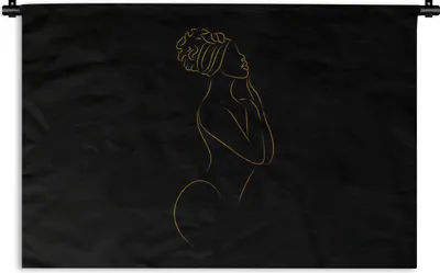 Produktbild von MuchoWow® Wandteppich Wandbehang Frau - Schwarz und Gold - Strichzeichnung 60x40 cm Tapisserie Dekoration Wandtuch - Wanddekorationen