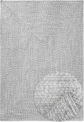 Produktbild von Outdoor & Indoor Teppich - Umkehrbar - Flachgewebe Sisaloptik - Wetterfest - Wohnzimmer Balkon Küche - Handgearbeitet - Modernes Boho Jute Stil - Hellgrau - 120cm x 170cm