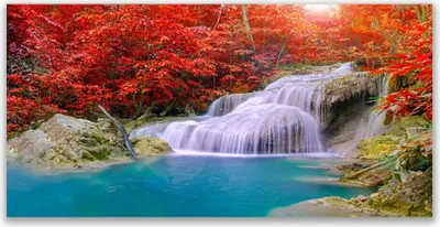 Produktbild von Glasbilder 140x70 Wandbild Druck auf Glas Wasserfall See Wald Natur