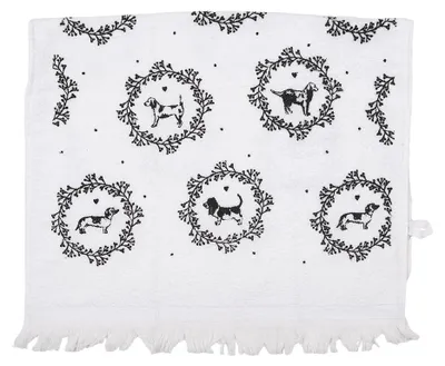 Produktbild von Clayre & Eef Gästehandtuch 40x66 cm Weiß Baumwolle Hunde