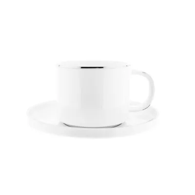Zdjęcie produktu dla Mulex 12-częściowy porcelanowy zestaw filiżanek do kawy ze spodkiem serwis kawowy 200 ml biały/srebrny