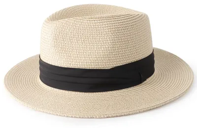 Produktbild von Damen Panama Hut Breiter Krempe Stroh Sommer Fedora Rollbar UV Sonnenhut UPF 50+ Beige