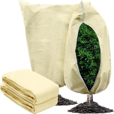 Produktbild von Unyqoos® Wiederverwendbare Pflanzenschutz‑Haube 120 x 180 cm – atmungsaktive Vliesstoffhülle mit Reißverschluss & Kordelzug, Winterschutz bis -10 °C