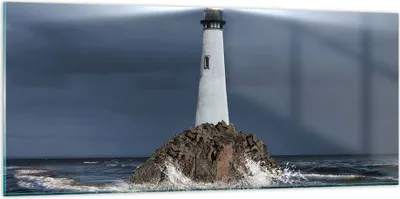 Produktbild von Bilder auf glas - Leuchtturm Meer - 120x50cm - Glasbilder - Wandbilder - Kunstdruck - zum Aufhängen bereit - Wanddekoration aus Glas - Glas Bilder - Wandbild auf Glas - Einteilig - GAB120x50-3550
