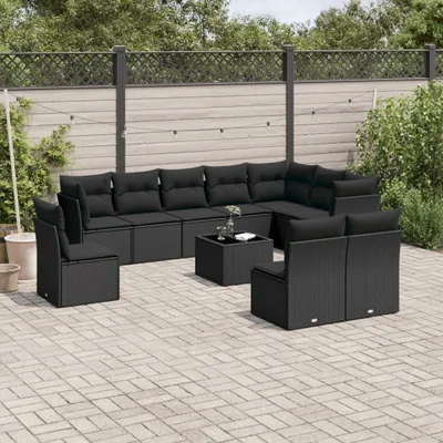 Produktbild von CLORIS 11-tlg. Garten-Sofagarnitur - mit Kissen - Schwarz Poly Rattan - Gartenmöbelgarnituren LL0000256867