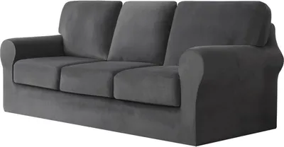 Produktbild von (Dunkelgrau) 7-teiliger Stretch-Sofabezug, 3-Sitzer-Couchbezug mit separaten Rückenlehnen und Kissen mit Gummiband