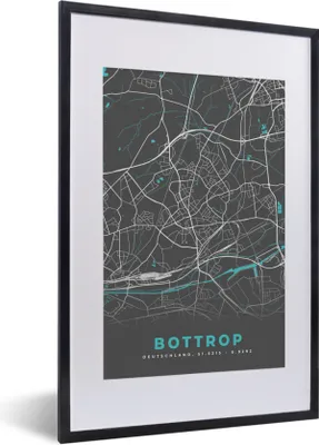 Produktbild von MuchoWow® Gerahmtes Poster Stadtplan - Bottrop - Deutschland - Karte 40x60 cm - Poster mit Schwarzem Bilderrahmen Wandposter Rahmen Foto Bilder - Poster in Rahmen