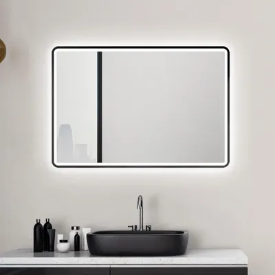 Produktbild von LED Badspiegel 80×60 cm, schwarz, Alurahmen, Licht neutralweiß, IP24