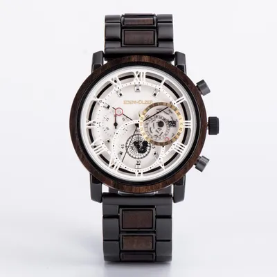 Produktbild von Edenhölzer Holzuhr Herren Armbanduhr Chronograph Holzarmband Saona Datumsanzeige