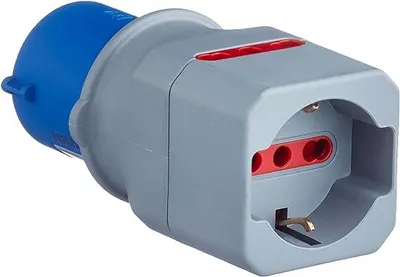 Zdjęcie produktu dla ADAPTER PRZEMYSŁOWY 220 V Wtyczka 2P+T 16 A – wtyczka Schuko + 2 gniazda 10/16 A