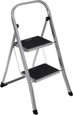 Produktbild von Famanu Stehleiter mit 2 Stufen, rutschfest, klappbar, Tragkraft 150 kg, Silber/Schwarz