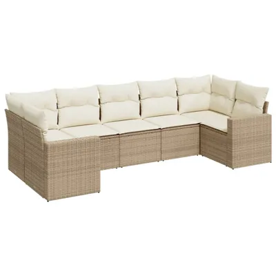 Produktbild von vidaXL 7-tlg. Garten-Sofagarnitur mit Kissen Beige Poly Rattan