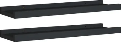 Image de Étagères à rebord pour cadre photo 2 pcs Noir 40x9x3 cm MDF