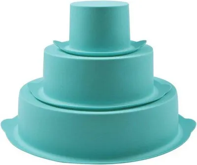 Zdjęcie produktu dla Zestaw 3 okrągłych silikonowych foremek do ciast z powłoką nieprzywierającą, zawiera foremki o średnicach 7,5 cm, 15 cm i 22 cm