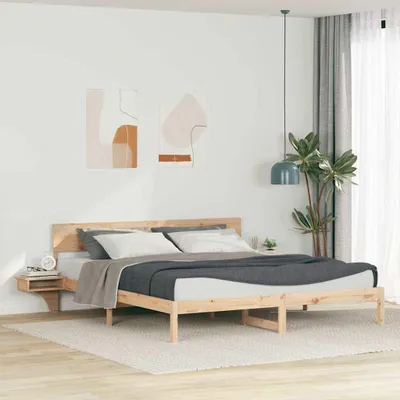 Zdjęcie produktu dla Maison Exclusive – rama łóżka z zagłówkiem, brązowa, 200 x 200 cm, lite drewno sosnowe