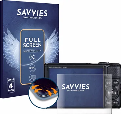 Produktbild von 4x Savvies Fullscreen Schutzfolie für Canon PowerShot SX740 HS / Lite Displayschutz Folie Fullcover Klar Transparent