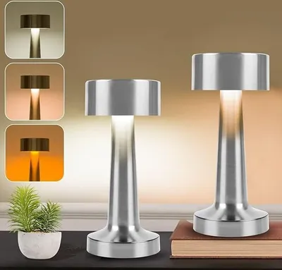 Produktbild von 2er Tischlampe,Kabellos Dimmbar Tischleuchte,Led Tischleuchte Metall,Touch Steuerung Augenschutz Leselampe,USB Wiederaufladbare,Warmweiß,silbrig