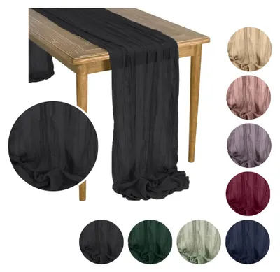 Produktbild von MEBLE ODNOWA Tischläufer, BOHO-Tischläufer aus Gaze, Gaze Tischdeko, Schwarz, 90 × 300 cm, Elegant, Gazestoff, Weicher Stoff, Boho Tischdeko, Leicht