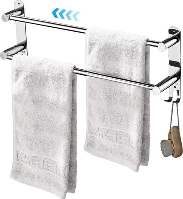 Obrázek produktu pro Držák na ručníky 45–75 cm – nerezová ocel – bez vrtání – do koupelny a kuchyně