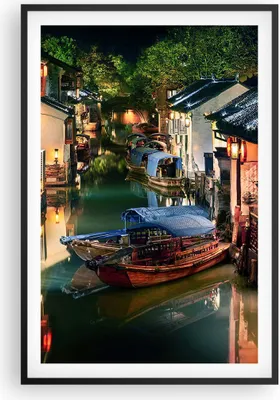 Produktbild von Gerahmtes Poster - Schwarzer Rahmen - Chinesisch Stadt Nacht - 61x91,5 cm - Wand Bild - Wanddeko - Wandbilder - Kunstposter - Wandposter - Bilderrahmen - Bilder - Kunstdruck - P2BPA61x91-4657