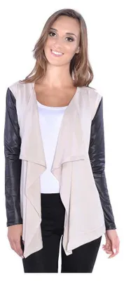 Produktbild von Damen Cardigan mit PolyurethanÄrmeln Jacke Bolero; Beige 2XL/3XL