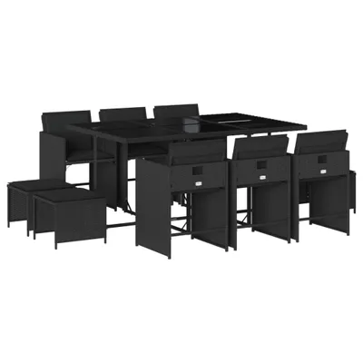 Obrázek produktu pro vidaXL 11dílný zahradní jídelní set s polštáři Black Poly Rattan