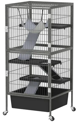 Produktbild von PawHut Kleintierkäfig 4-stöckiger Nagerkäfig mit anhebbarem Tablett Rampen