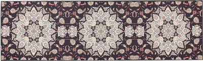 Produktbild von BELIANI Teppich Läufer Schwarz und Beige Stoff Rechteckig 60 x 200 cm Kurzflor Orientalisches Muster Rutschfest Maschinengewebt für Fußbodenheizung Flur